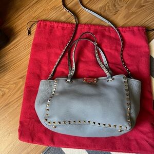Valentino Garavani Gray Studded Leather Shoulder Bag